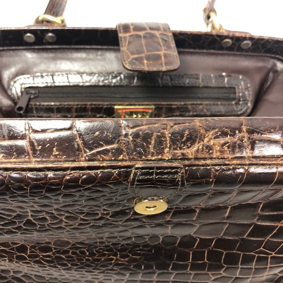 Vintage TALBOTS Brown Leather Croc-embossed Bag - Picture 9 of 9